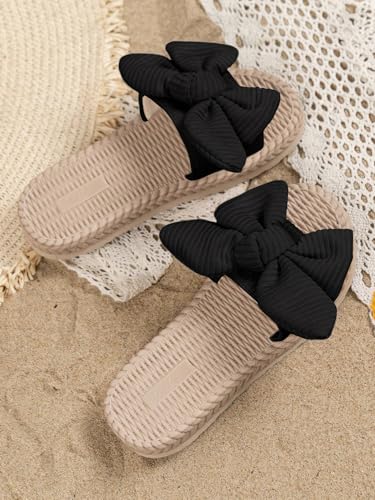 Image of GORGLITTER Girl's Sandals Summer Cute Fashion Trendy Beach Vacation Slides Sandals Bow Braided Slip on Dress Sandals