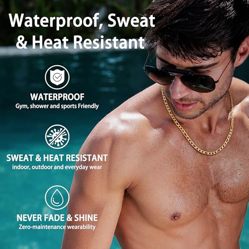 Jewlpire 5.5mm/7mm Stainless Steel Figaro Chain Necklace for Men, 14K Over Gold Chain for Men, Mens Jewelry Gift 16 18 20 22 24 26 Inch2