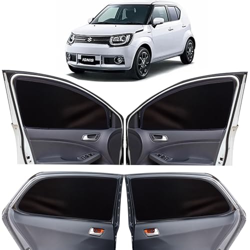 Image of OTO2EYE Car Sun Shade Compatible for Maruti Suzuki Ignis Model-2016 Onwards, Z-Black Super Magnetic Grip, Front Window Zipper, Side Window Curtains, 4 Pieces Set