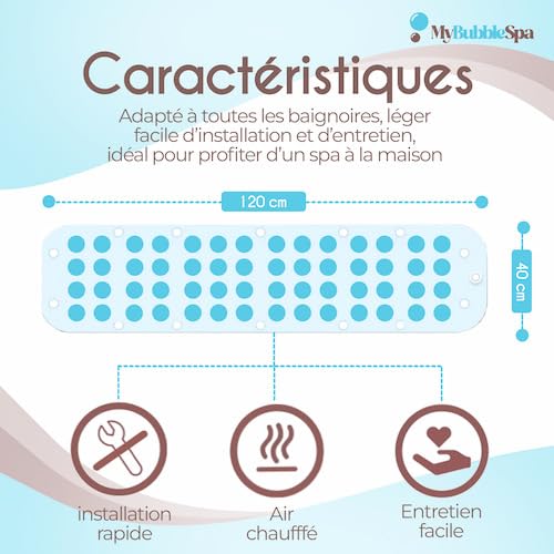 My Bubble Spa – Tapis de Bain Spa à Bulles Silencieux | Massage Relaxant à La Maison | Air Chauffé & Intensité Réglable | Ventouses Antidérapantes | Télécommande et Coussin Inclus