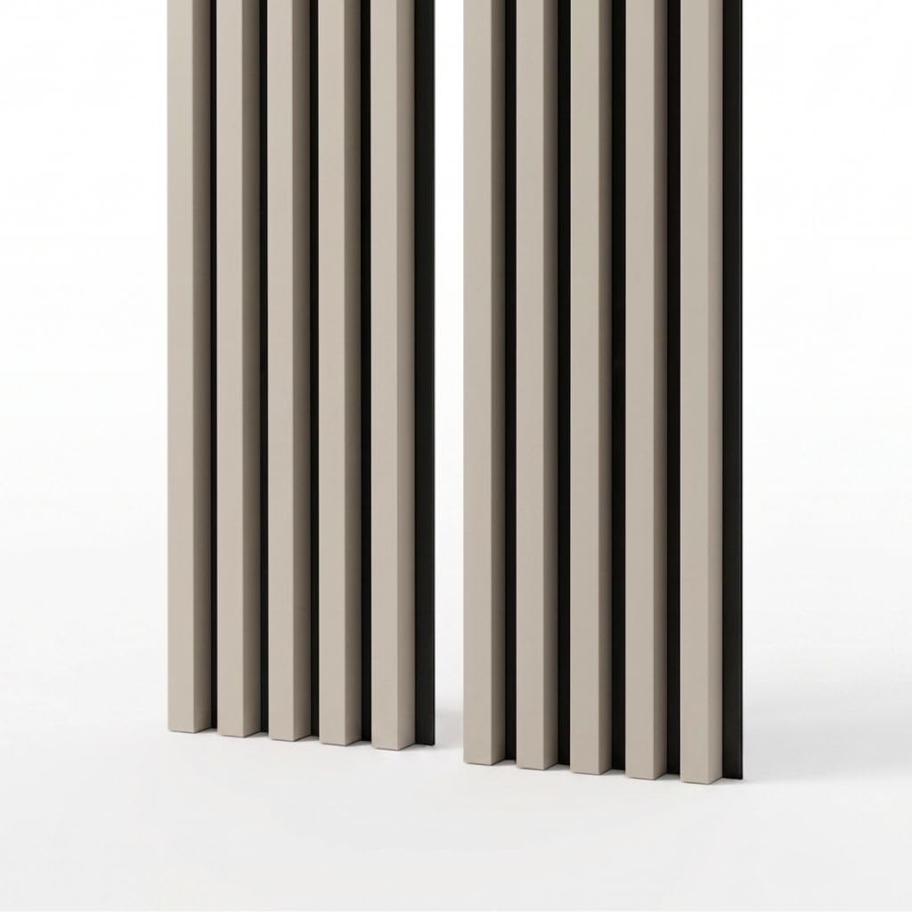 MEBANO Panneaux Acoustiques MDF 2x (26,5x240 cm) Gris Sable sur Plaque Noire – Lamelles Bois Murales Décoratives