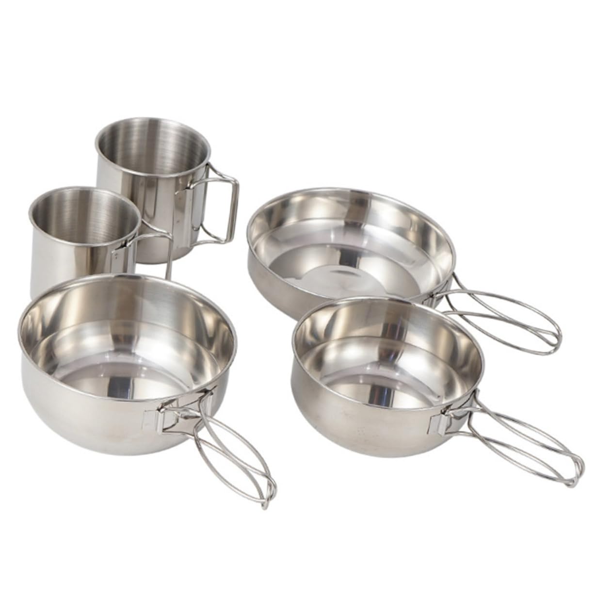 TOPBATHY 5 pièces Set de Vaisselle de Camping Acier Inoxydable Casserole et Tasse Légère avec Poignée Ustensiles de Pique- pour Randonnée et Plein Air