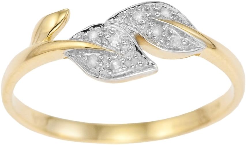 9ct Yellow Gold Ladies Diamond Set Celtic Style Double Leaf Ring