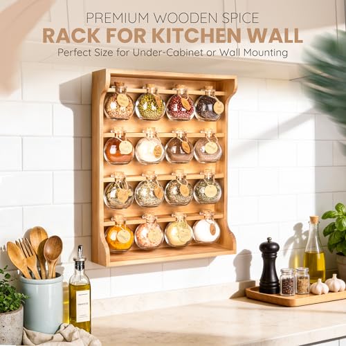 Image of Byers Choice TX Pine Wooden Spice Rack Organizer- Antique Spice Jar Rack for Kitchen Pantry, Cupboard or Wall Mount -Apothecary Cabinet