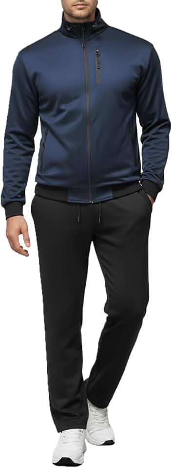 Conjunto de agasalho esportivo masculino com zíper completo, moda para treino, jaqueta e calça de manga comprida, roupa de 2 peças