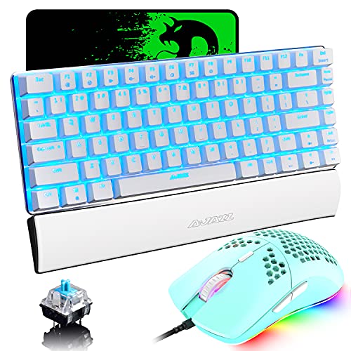 Gaming Keyboard and Mouse and Wrist Rest,4 in 1 Gaming Set,Rainbow LED Backlit Wired Gaming Keyboard,RGB Backlit 6400 DPI Lightweight Gaming Mouse with Honeycomb Shell,Mouse Pad for PC Gamer(Green)