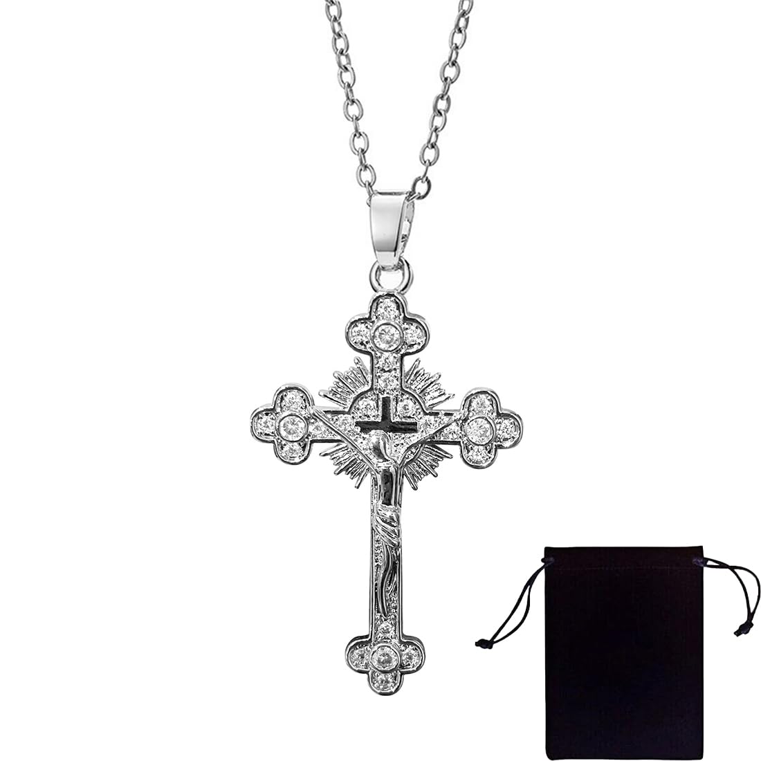 NJCXOLA Collar de Cruz, Cadena Plata Hombre, Colgante de Cruz Cristiana, Colgantes Cruz Crucifijo, Regalo de Joyería para Mujer y Hombre