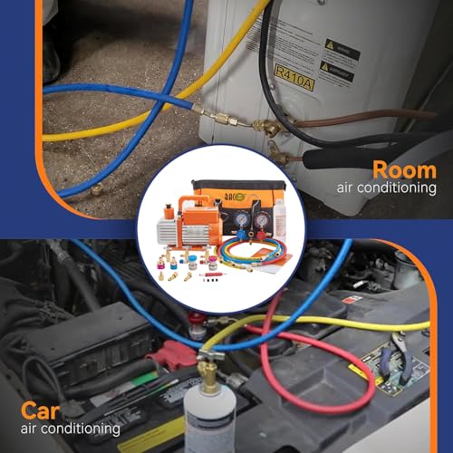 Image of BACOENG R32 R1234yf AC Vacuum Pump and Gauge Set, 4.0 CFM Sparkless HVAC Vacuum Pump Kit for AUTO /Mini Split System, for R32 R1234yf R134a R410a Refrigerants