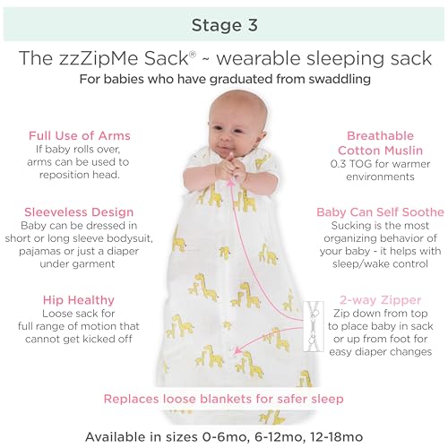 Image of SwaddleDesigns Muslin zzZipMe Sleeping Sack, for Baby Boy and Girl, Wearable Blanket with 2-Way Zipper