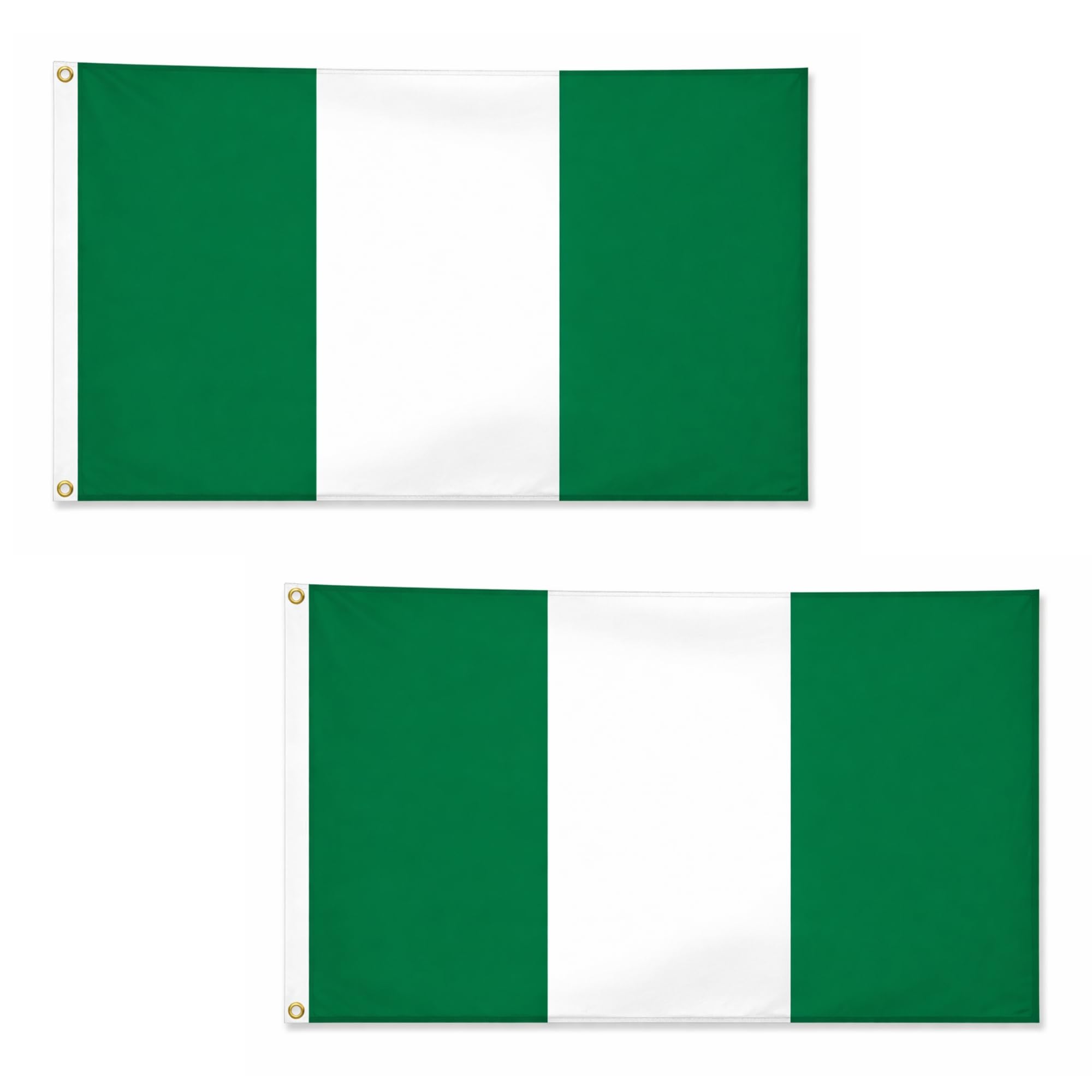 2 Pcs Nigeria Flag 5ft x 3ft with Brass Eyelets Polyester Nigerian Flag Banner for Football Matches, Fan Zones, Home & Garden Display
