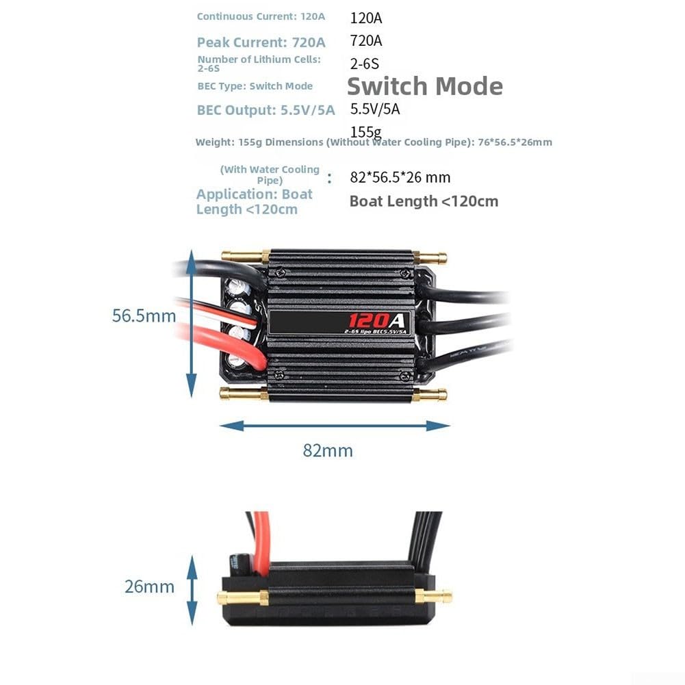 Brushless ESC per barche radiocomandate 2-6S con 5A BEC, regolatore di guida impermeabile con protezione da surriscaldamento, programmabile per barche da corsa (nero) (90A)