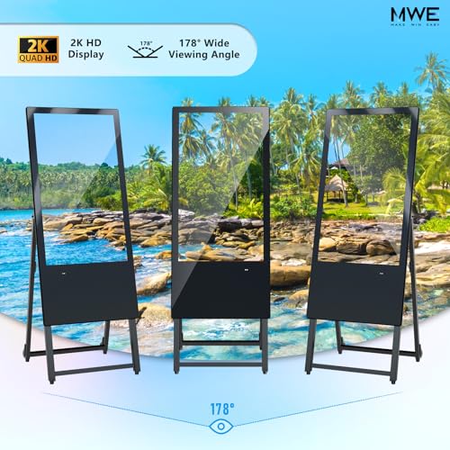 Image of JIYANG 32 Inch Indoor Digital Signage Display,Floor Standing Advertising Digital Kiosk with Wheels,Portable LCD Poster Totem Support HDMI Input,Split Screen,Timed Open /Off,Android System