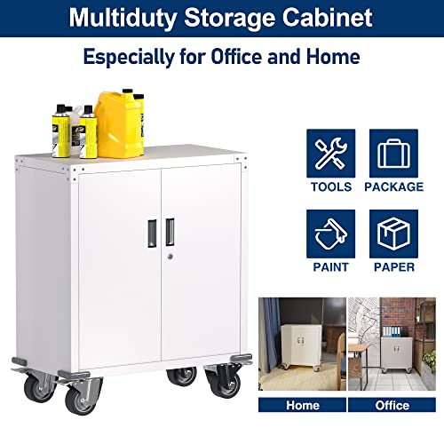 Aobabo 35.4'' Tall Metal Storage Cabinet With Wheels,Lockable Rolling Storage Cabinet For Office,Home,School，Steel Tool Chest Cabinet With 2 Shelves,White… #TOP2