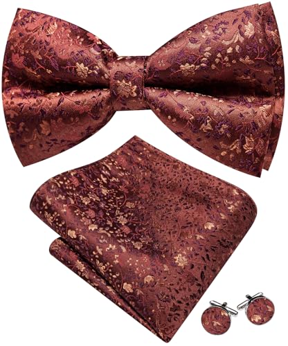 Image of YOHOWA Mens Bow Tie Set Paisley Coloful Pre-tied Bowties Adjustable with Handkerchief Cufflinks Wedding Prom Party