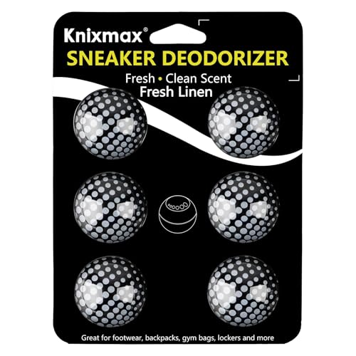 Knixmax Sneaker Deodorizer Shoe Freshener Balls, Odor Eaters for Shoes Boots Mules, Smell Eliminator Ball for Gym Gear Bags and Lockers, Fresh Linen Scent, Pack of 6, Black White