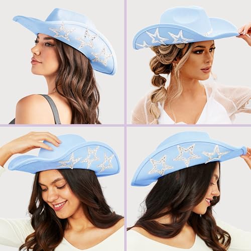 Image of Keilin Rhinestone Cowgirl Hat Disco Cowboy Hat Felt Western Nashville Bachelorette Party Hat for Teens and Adults