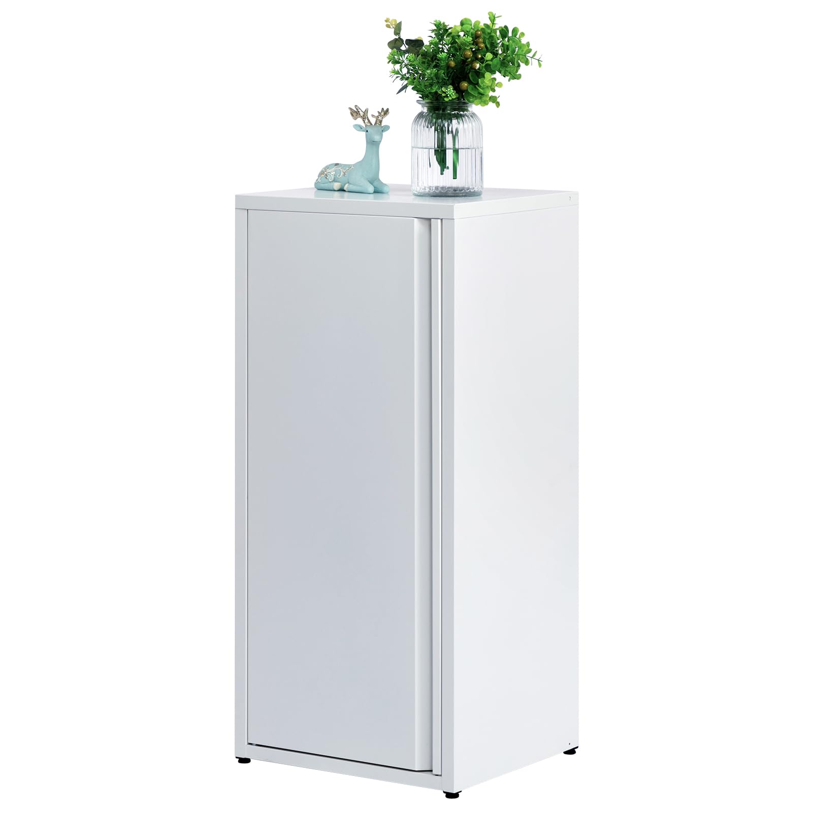 HollyHOME Armoire de rangement en métal avec une porte, meuble de rangement de bureau avec fermeture magnétique, armoires de classement avec étagères réglables pour le salon, blanc