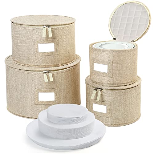 LotFancy Contenedores de almacenamiento de China, carcasa dura, juego de 4 piezas, caja de almacenamiento de platos para mudanza, apilables, organizadores de platos con 48 separadores de fieltro