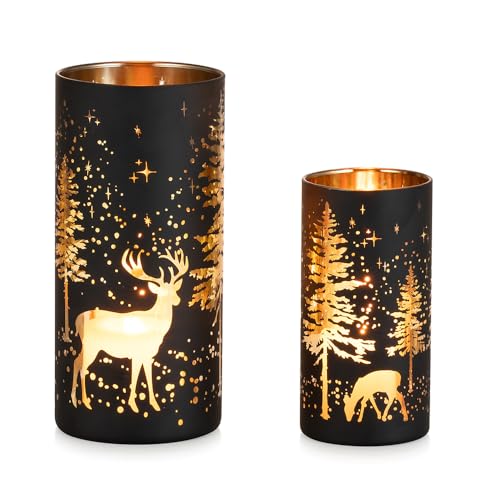 Hewory Weihnachtsdeko Schwarz Windlicht Weihnachten: 3er Set Hirsch...