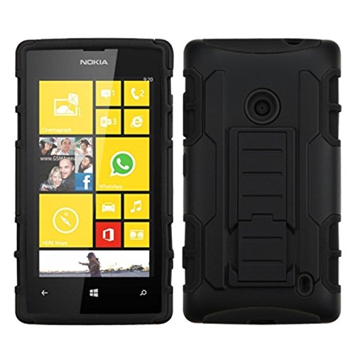 MyBat ASMYNA Car Armor Stand Protector Cover Rubberized for Nokia 520 Lumia - Retail Packaging - Black/Black