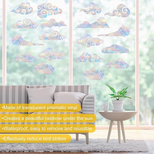 Image of 54PCS Cloud Window Clings - Anti-Collision Decals to Save Birds, Non-Adhesive Prismatic Vinyl