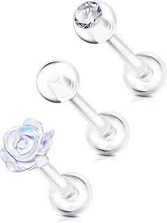 OUFER 3-Pack Clear Bioflex Piercing Retainers for Helix Tragus Cartilage - 16G 6mm Surgery Work Jewelry, Hypoallergenic