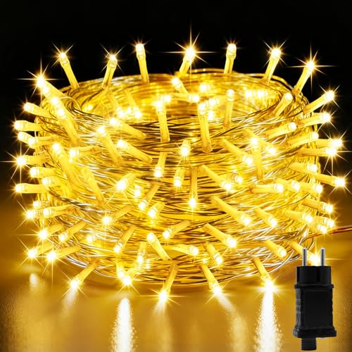 MOVEONSTEP Luci Natale Esterno Interno 200LED 22M Luci Albero di Natale Catena Luminosa Esterno Luci LED Natalizie per Albero di Natale con 8 Modalità IP44 Impermeabile-Bianco Caldo