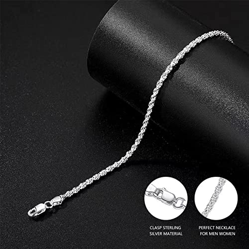 Sterling Silver Clasp Chain For Mens Necklace 22 Inches Silver Chain For Men Rope Chain Necklace 2.5Mm Diamond Cut Silver Mens Chain Necklace 925 Sterling Silver Chain For Mens Rope Chain Necklace #TOP6