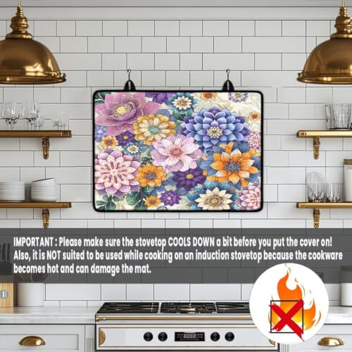 Image of Flat Top Stove Cover Mat Oil-Proof Stove Top Covers for Electric Stove Glass Ceramic Top Stove Cover Induction Cooktop Mat Kitchen Accessories, 29 x 21 Inch, Bohemia Mandala Flower