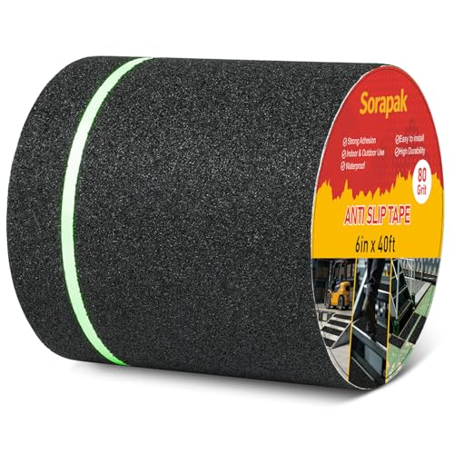 Image of Anti Slip Tape with Glow in Dark Strips 6 in x 40 FT,Non-Skid Tape Night Visibility Non-Slip Roll, Anti-Slip Strips for Stairs Ramps Floors Decks & Slippery Surfaces