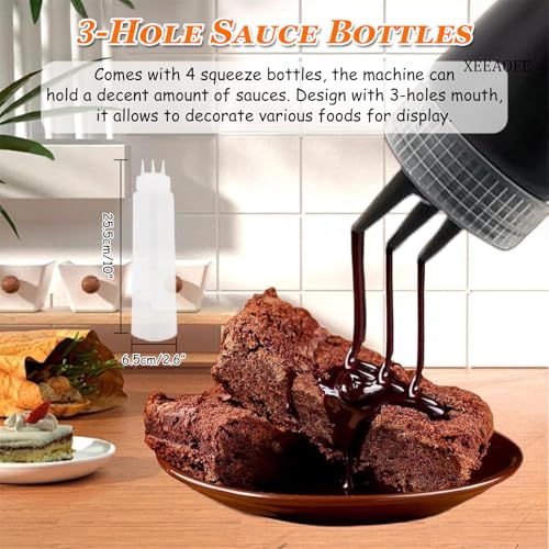 Dispensador eléctrico comercial para calentar salsas, acero inoxidable de 640 W, para encimera, queso nacho y calentador de dulce caliente con 4 botellas exprimibles de 650 ml