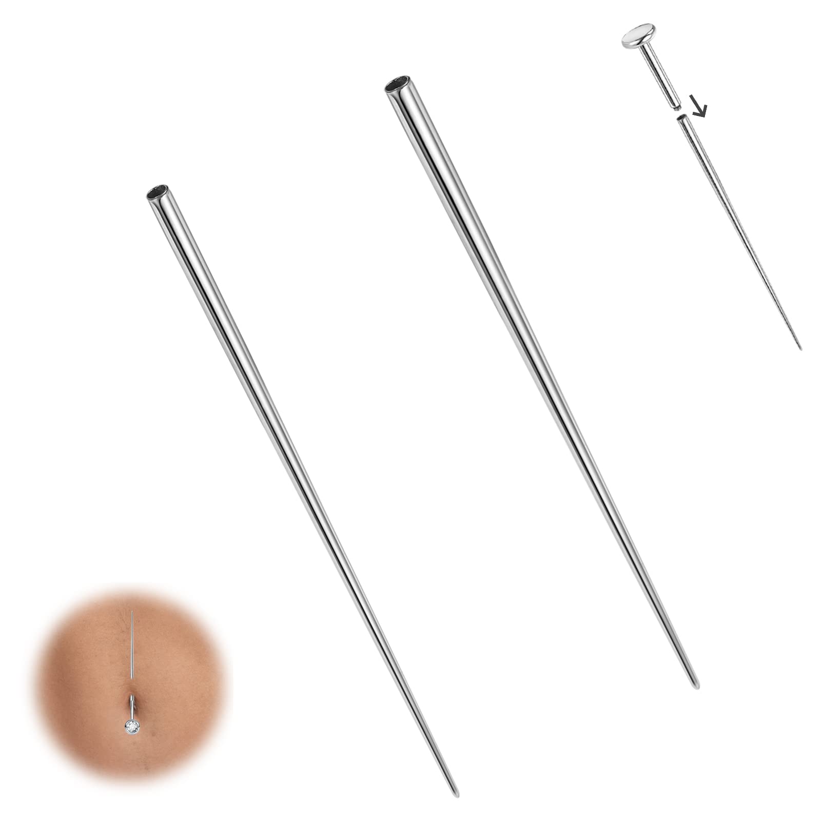 BodyAce14G 16G 18G Titanium Piercing Taper, Threadless Insertion Pin Screw On Assistant Tool, Body Piercing Stretching Kit for Ear/Nose/Navel/Lip/Eyebrow, Titanium, other