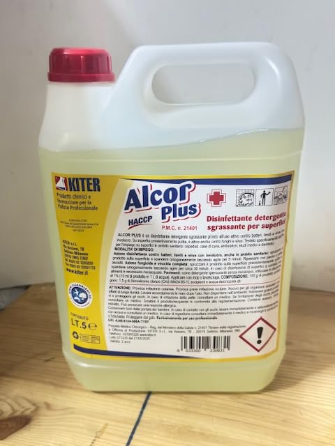 ALCOR PLUS DISINFETTANTE DETERGENTE SGRASSANTE PER SUPERFICI LT 5 Kiter