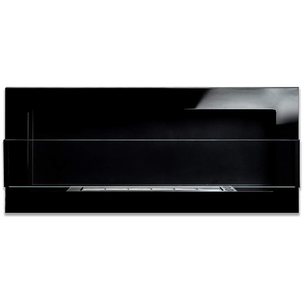 GMT - Bioethanol Eco Smokeless Fireplace Black 90x40cm with Protective Glass - Indoor Decorative Wall mounted or recessed Fire Heater Chimney - Easy to Mount with Bio Liquid Fuel & Stones & Aroma Oils