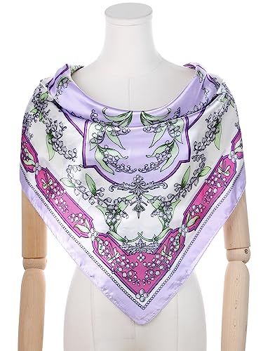 Women's Floral Printed Square Scarves, 35" Large Silk Feeling Satin Scarves Head Wrap Bandanas2