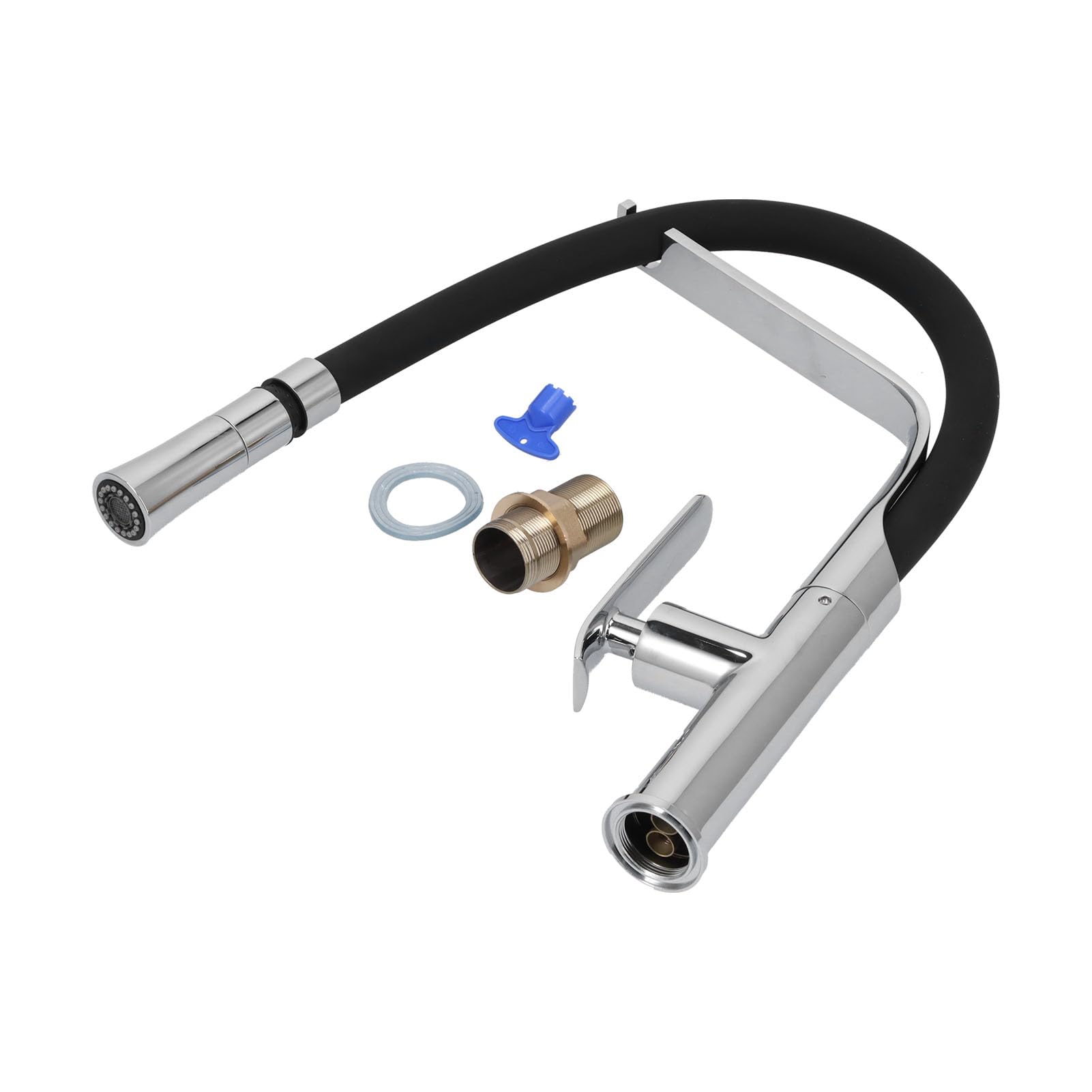 Grifo de cocina extraíble giratorio de 360 grados de doble uso con válvula de cerámica, control de agua fría y caliente para fregadero de cocina, latón chapado en plata, silicona, plástico ABS