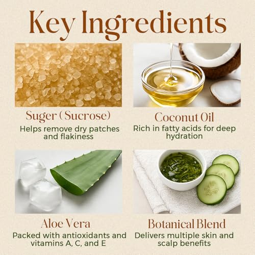 Scalp and Body Scrub – Exfoliating Sugar Cleanser with Coconut Oil, Menthol & Aloe – Dual-Use Polisher for Dry Skin & Flaky Scalp – Soothing, Cooling & Hydrating - INFINA ESSENTIALS | 8.45 fl oz - Image 6