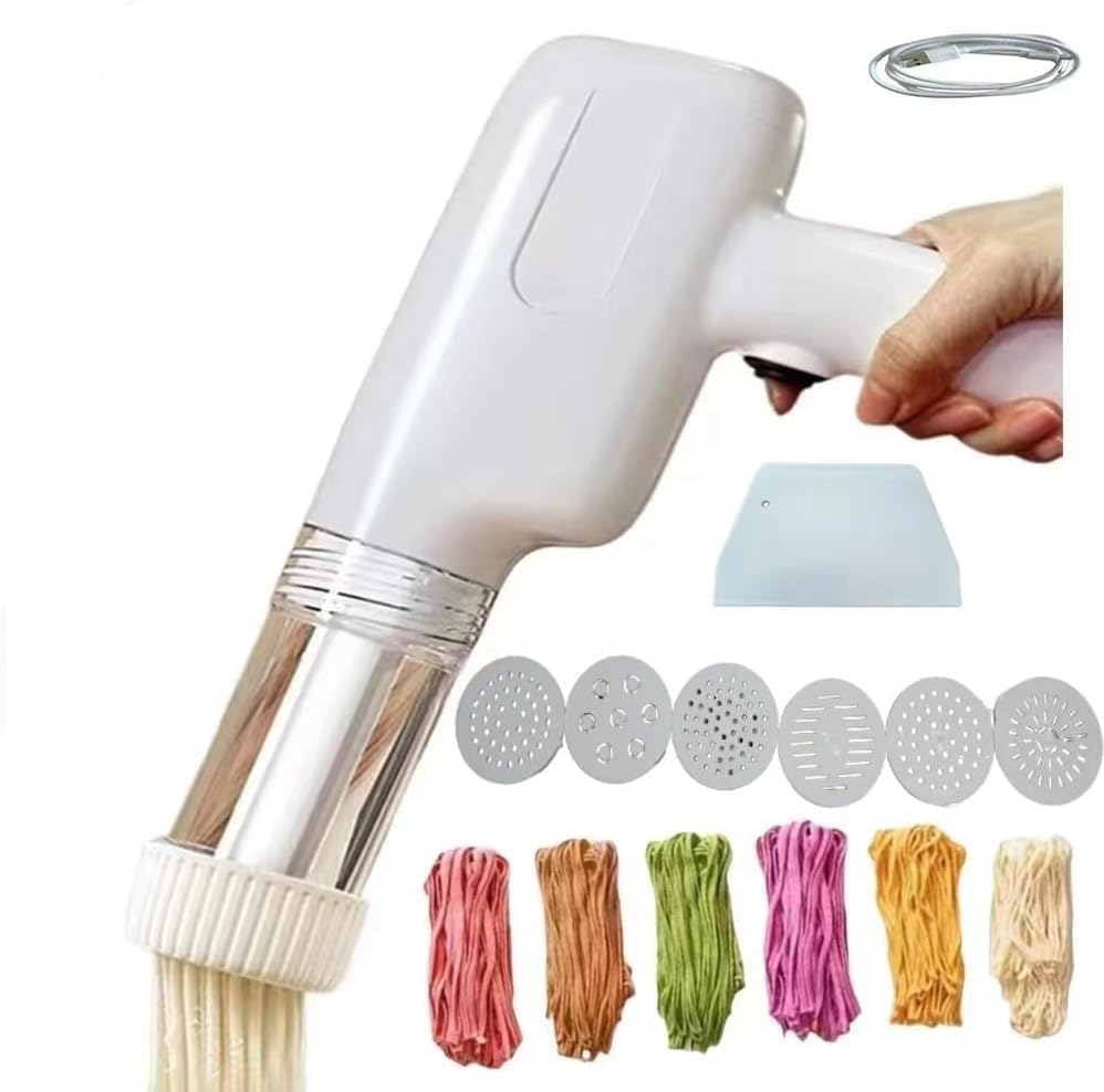 Pasta Maker | Cordless Noodle Machine with Moulds and Cutter | Electric Noodle Maker High Efficiency Handheld Press Pasta Machine with 6 Mold for Home-image-44