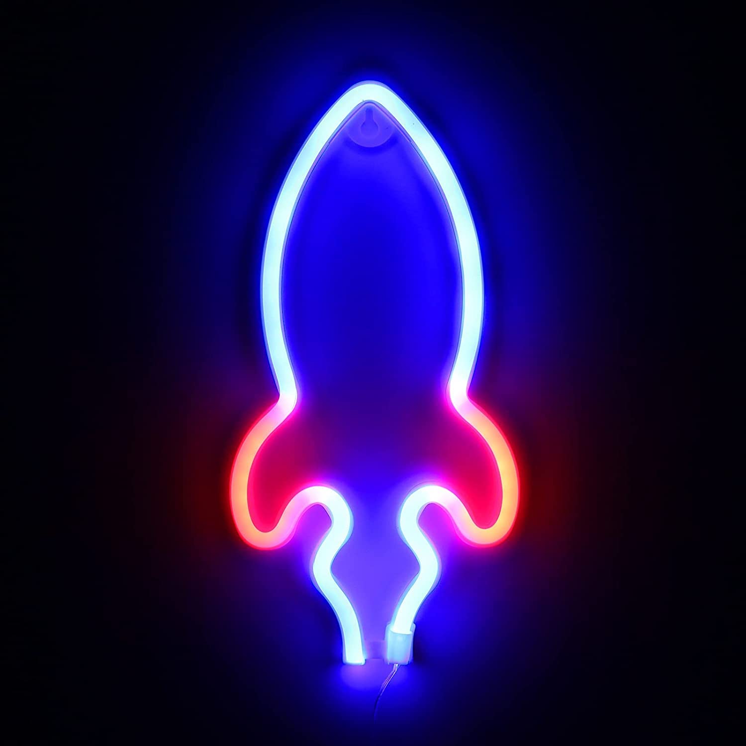 XERGY Rocket Neon Signs, LED Night Lights Sign USB or Battery Powered Wall Decor for Wedding Party Christmas Girls Kids Bedroom Supplies (Rocket-Blue with Red Light)