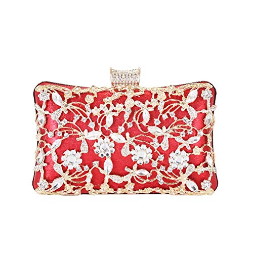 KALAIEN Crystal Clutch Rhinestone Evening Bag Women Purse for Prom Wedding Evening Handbag (Red)
