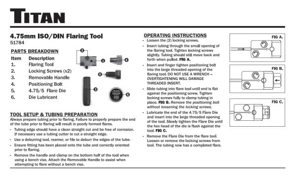 Image of Titan 51784 4.75mm ISO /DIN Double Flaring Tool