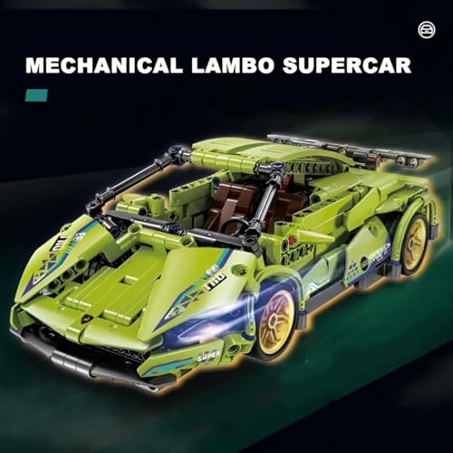 Image of Cyberpunk Green Supercar Building Blocks Set, Racing Car Construction Model Kit, STEM Learning Toy, Collectible Sports Car Building Bricks for Boys, Girls & Adults