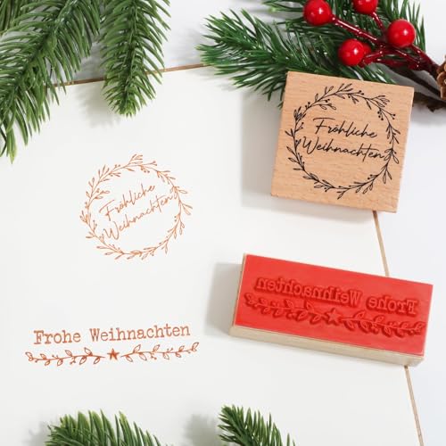 BOFUNX 2 Stücke Weihnachten Stempel Holzstempel Frohe Weihnachten Motivstempel Textstempel Weihnachtsstempel für Karten Geschenkpapier Scrapbooking