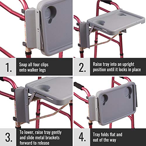 DMI Walker Tray, Rollator Tray, Mobility and Walker Accessory Tray Table Fits Most Standard Walkers, Folding with Two Cup Holders and Tool Free Assembly, 16 x 11.8 inch by DMI - Image 6