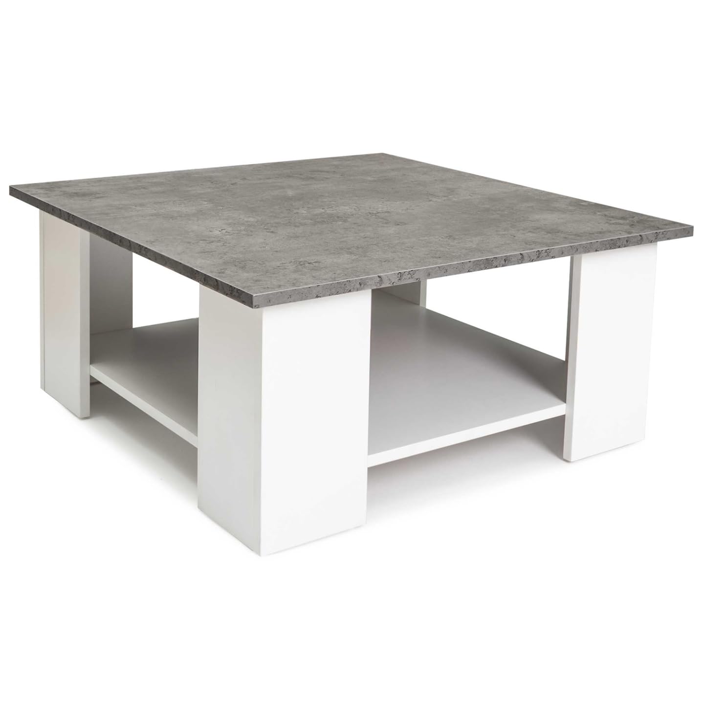 IDMarket - Table Basse carrée ELI Blanche Plateau Effet béton