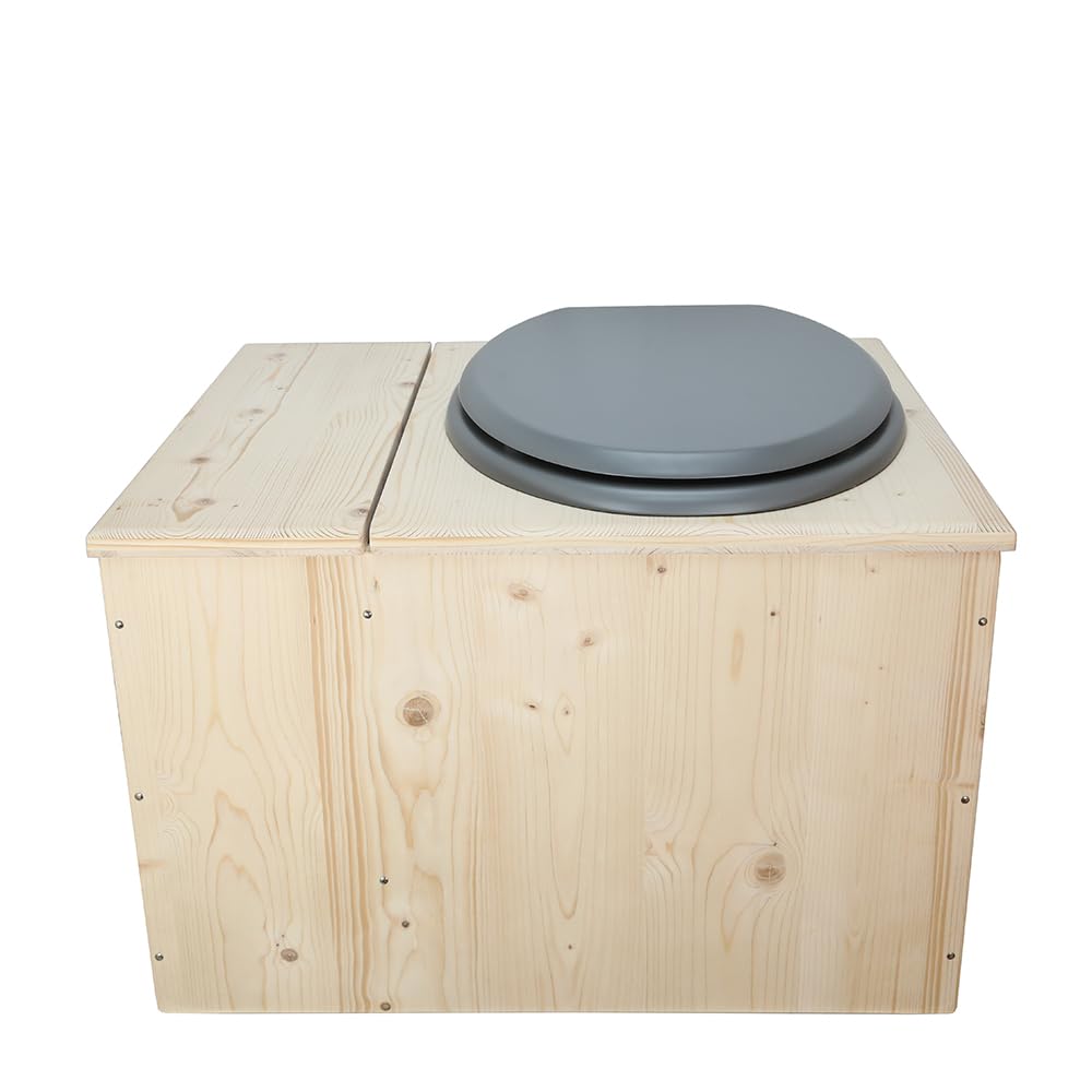 Toilette sèche en bois avec bac à copeaux intégré, bavette inox et seau 22L plastique - La Bac Gris clair 22 litres - Fabrication Française - N4