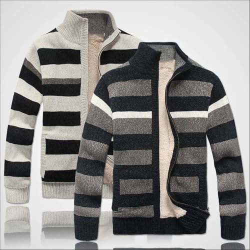 Men Thicken Wool Sweater Knit Stripe Cardigan Sweaterscoat2