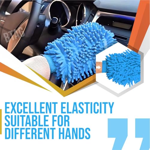 Image of Btag Double Sided Microfibre Wash Mitt Cleaning Gloves (2 Pcs, 2400 GSM, Size 26 X 19 Cm, Extra Large, Super Absorbent, Big Chenille Mitt Glove) (Sky Blue)