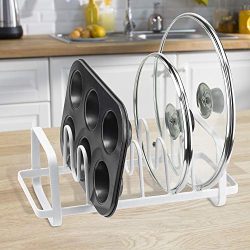 Slideep Pot Lid Holders, Cutboard Pan Bakeware Cookware Organizer Rack for Kitchen, Pantry, Cabinet, Storage Rack with 7 Dividers White - 2 Pack