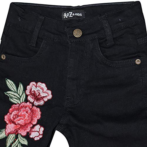 A2Z Kids Girls Stretchy Jeans Roses Embroidered Jet Black Denim Trousers Jeggings2